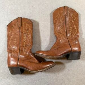 Vintage Justin Boots Brown Tan Leather Cowboy Boots Western Rodeo Streetwear 7